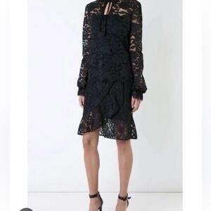 Scanlan Theodore Black Lace Wrap Midi Pencil Skirt